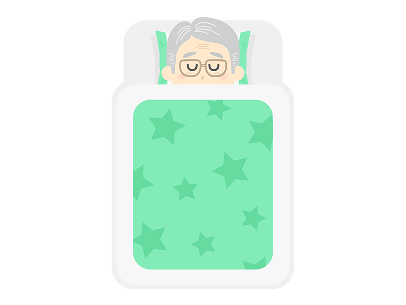 布団で寝ている年配男性の透過PNGイラスト