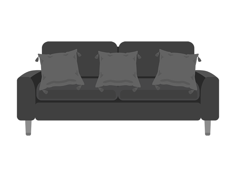 黒色の二人がけソファーとクッションの透過PNGイラスト