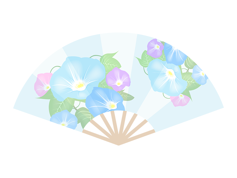 朝顔の花のデザインの扇子の透過PNGイラスト