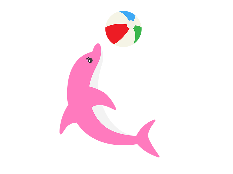 ジャンプしてボールを飛ばす、ピンク色のイルカの透過PNGイラスト