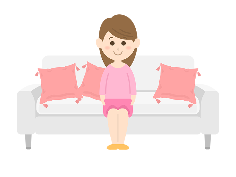 白色のソファーに座る女性の透過PNGイラスト