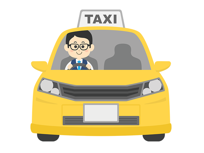 黄色のタクシーと男性の運転手の透過PNGイラスト