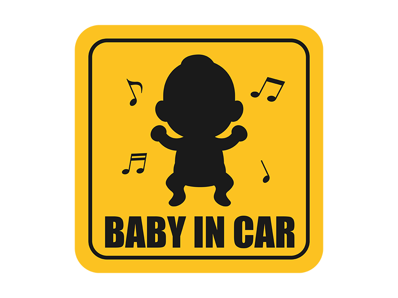 正方形の「BABY IN CAR」のシルエットステッカーの透過PNGイラスト
