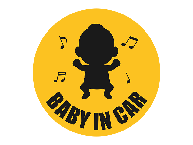 円形の「BABY IN CAR」のシルエットステッカーの透過PNGイラスト