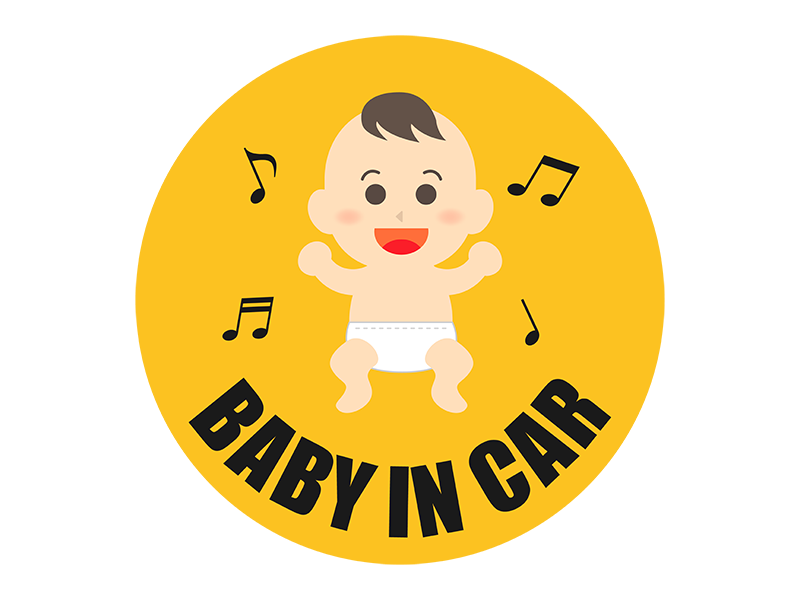 円形の「BABY IN CAR」のステッカーの透過PNGイラスト