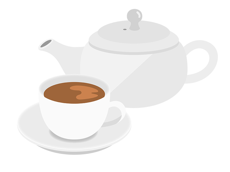 ティーポットと、カップに入った紅茶の透過PNGイラスト
