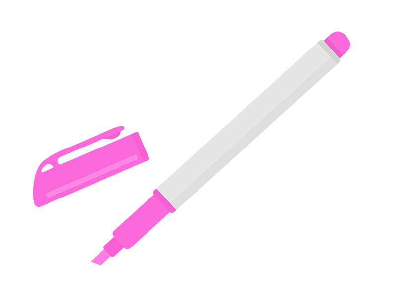 キャップをとった、ピンク色の蛍光ペンの透過PNGイラスト
