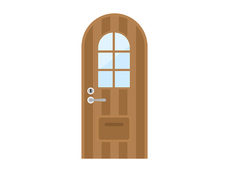 窓付きの木製の丸いドアの透過PNGイラスト