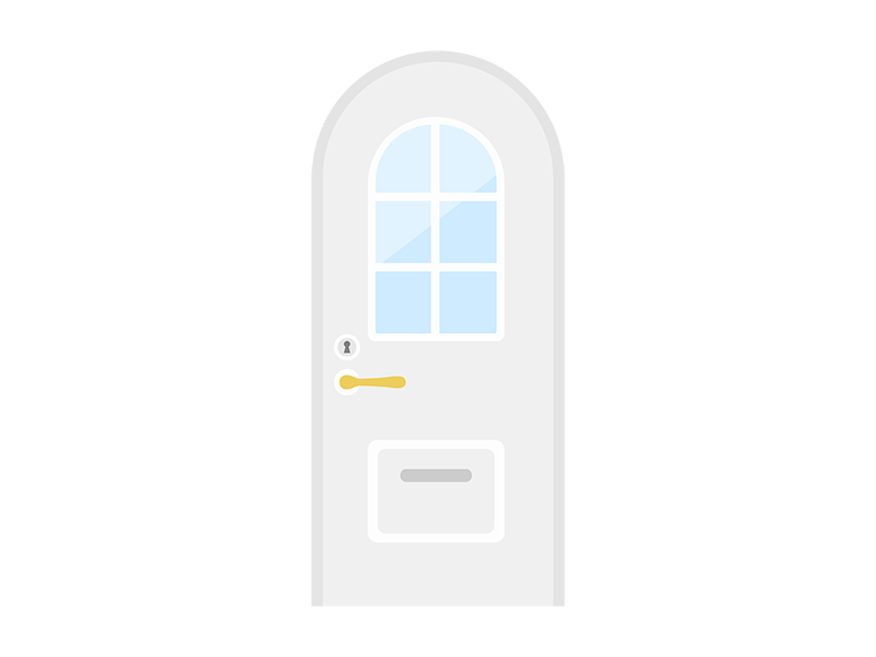 窓付きの白色の丸いドアの透過PNGイラスト