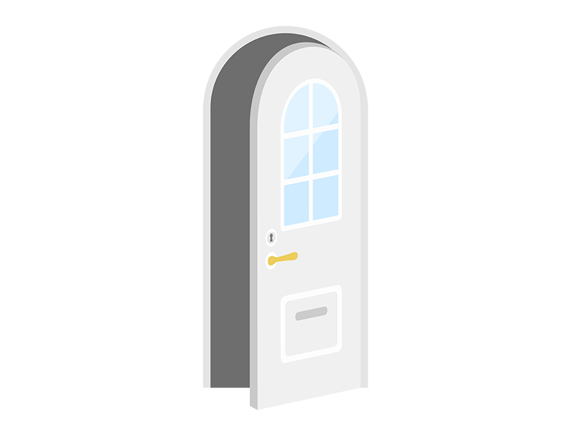 開いている窓付きの 白色の丸いドアの無料イラスト イラストセンター