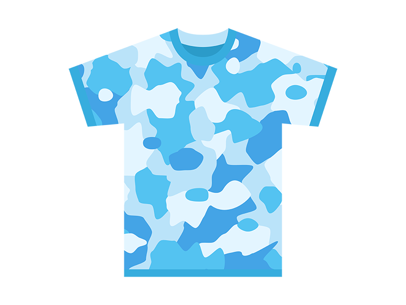 明るいブルーの迷彩柄のTシャツの透過PNGイラスト