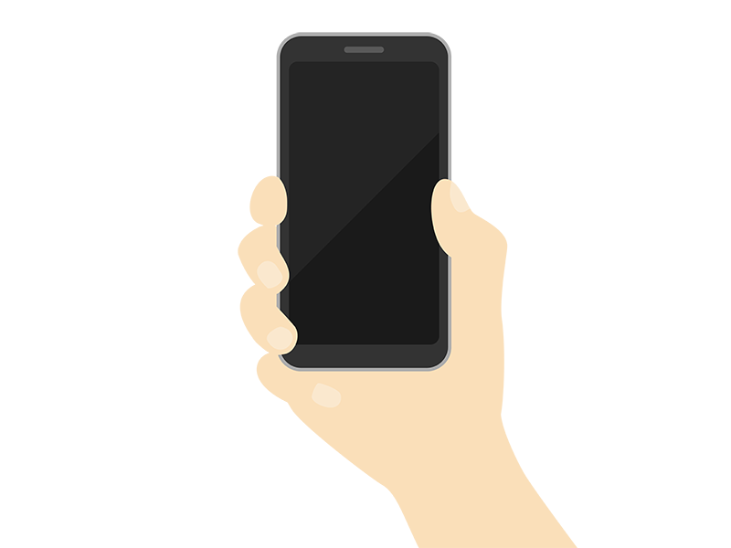 スマートフォン（黒液晶）を持つ手の透過PNGイラスト