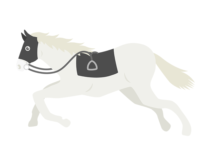 走っている マスクとゼッケンをつけた 白色の競走馬の無料イラスト イラストセンター