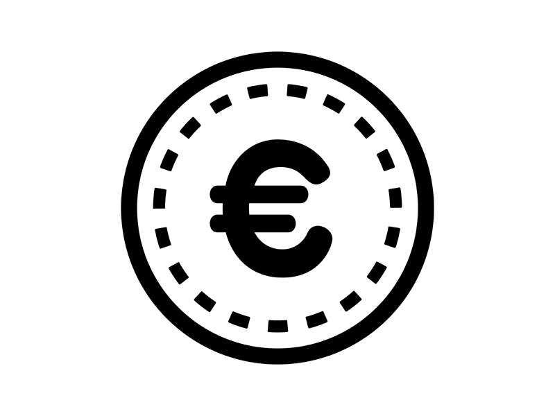 モノクロの、ユーロマークコインのアイコンの透過PNGイラスト