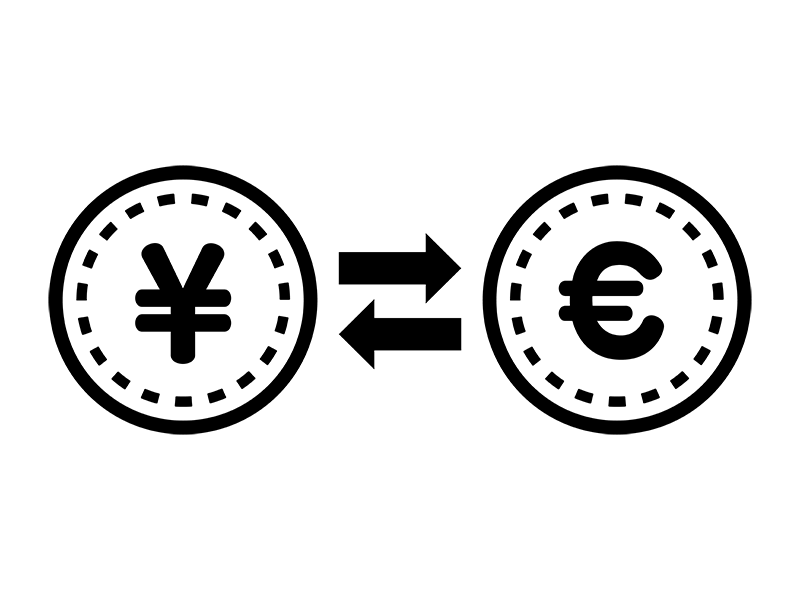 モノクロの円とユーロコインの、交換のアイコンの透過PNGイラスト