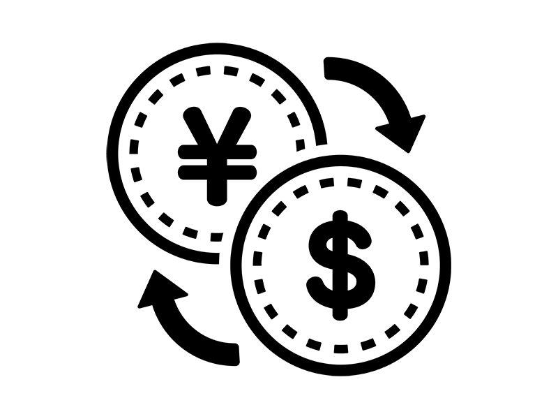 モノクロの円とドルコインの 両替のアイコンの無料イラスト イラストセンター