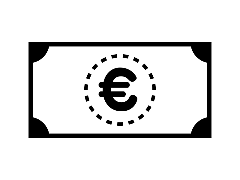 モノクロの、ユーロマーク紙幣のアイコンの透過PNGイラスト