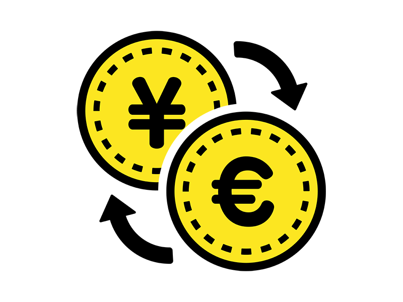 円とユーロコインの、両替のアイコンの透過PNGイラスト