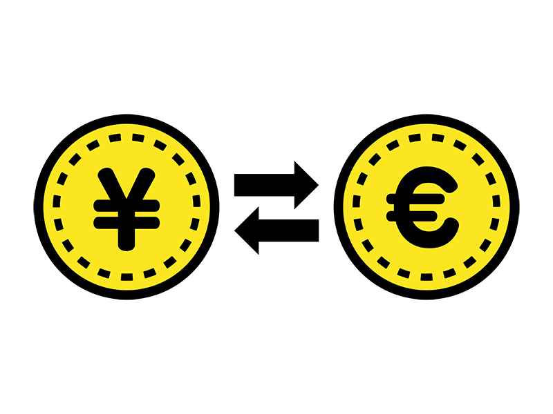 円とユーロコインの、交換のアイコンの透過PNGイラスト