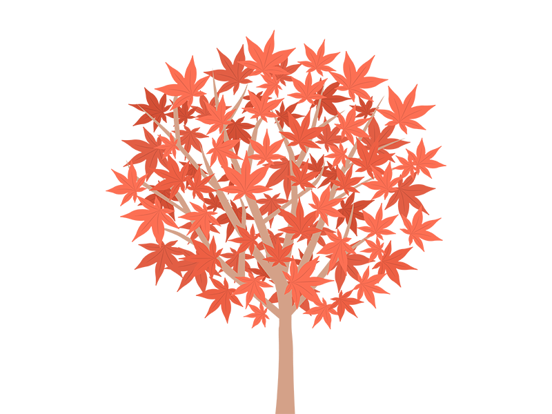 赤色の葉をつけた、紅葉の木の葉の透過PNGイラスト