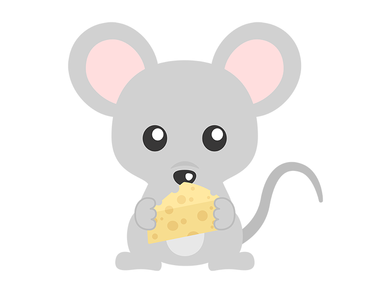 チーズを持った、ネズミのキャラクターの透過PNGイラスト