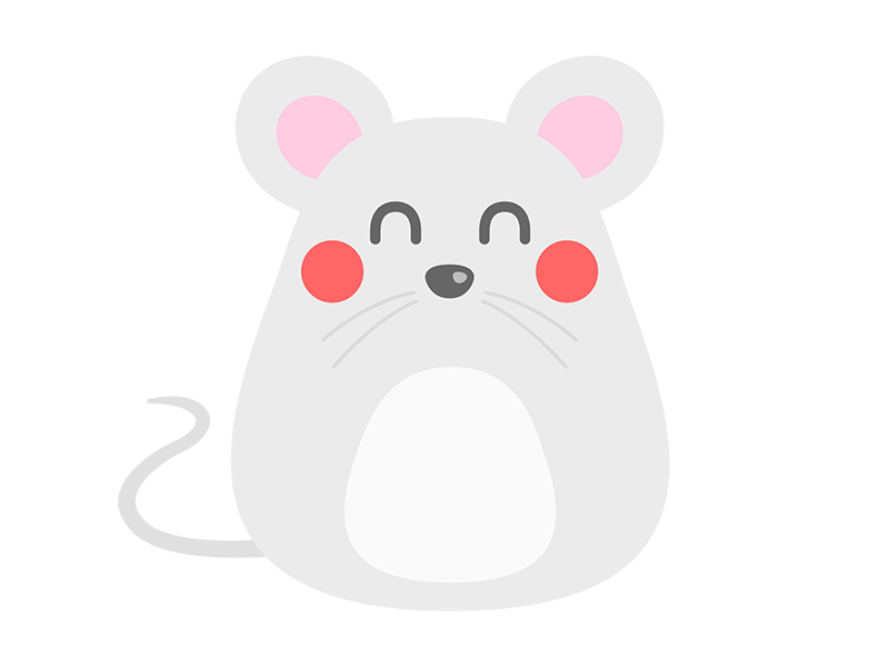 灰色の笑顔の、ネズミのキャラクターの透過PNGイラスト