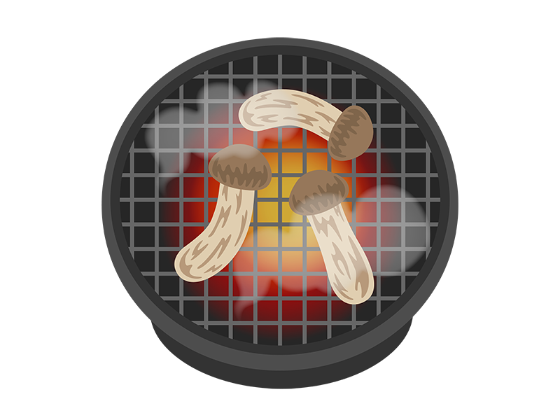 七輪で焼く松茸の透過PNGイラスト