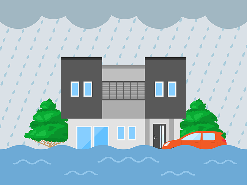 豪雨と洪水災害をうける 住宅03の無料イラスト イラストセンター