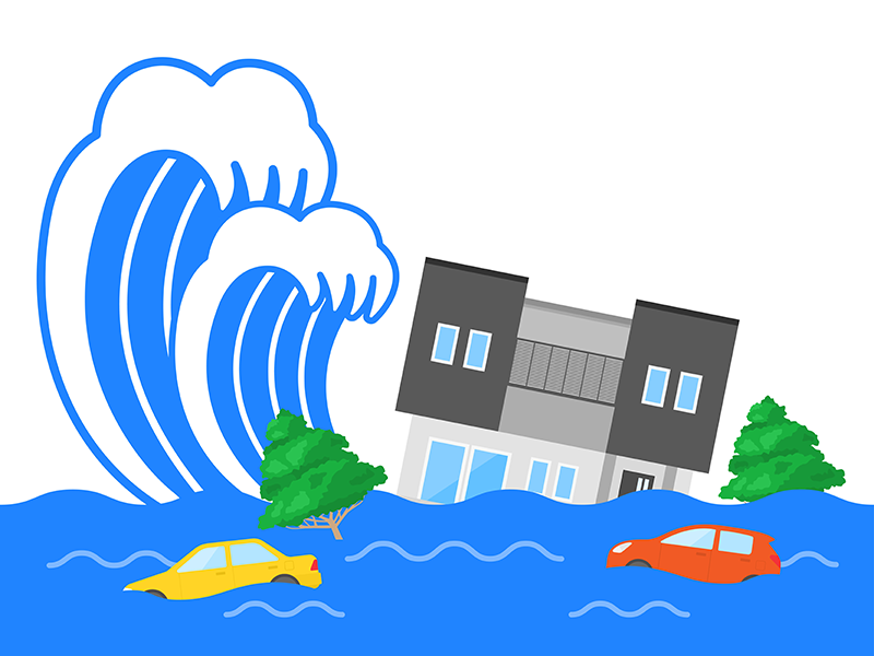 津波被害にあう、住宅の透過PNGイラスト