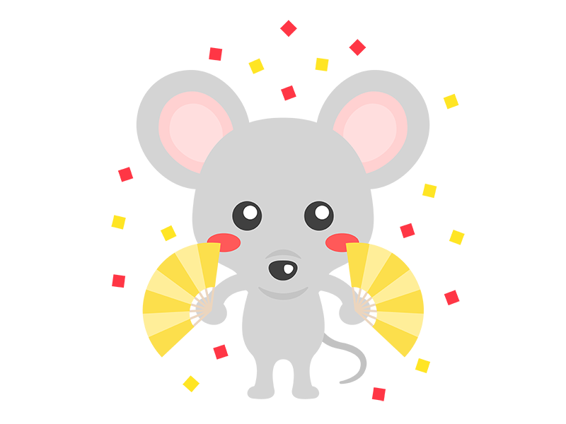 扇子を持っている、ネズミのキャラクターの透過PNGイラスト