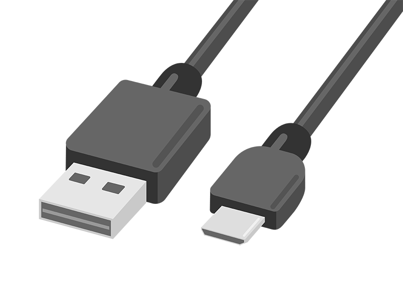 USBケーブルとマイクロUSB端子の透過PNGイラスト
