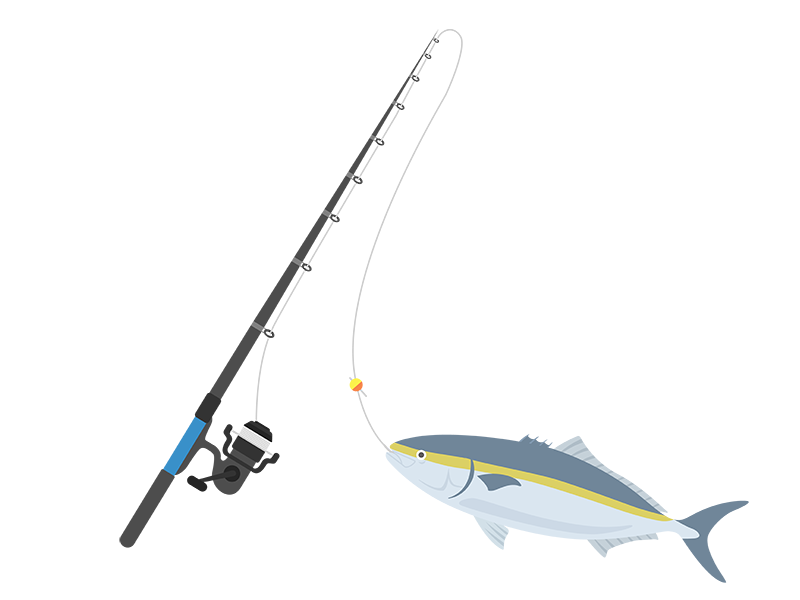 釣りで、ブリを釣り上げるの透過PNGイラスト
