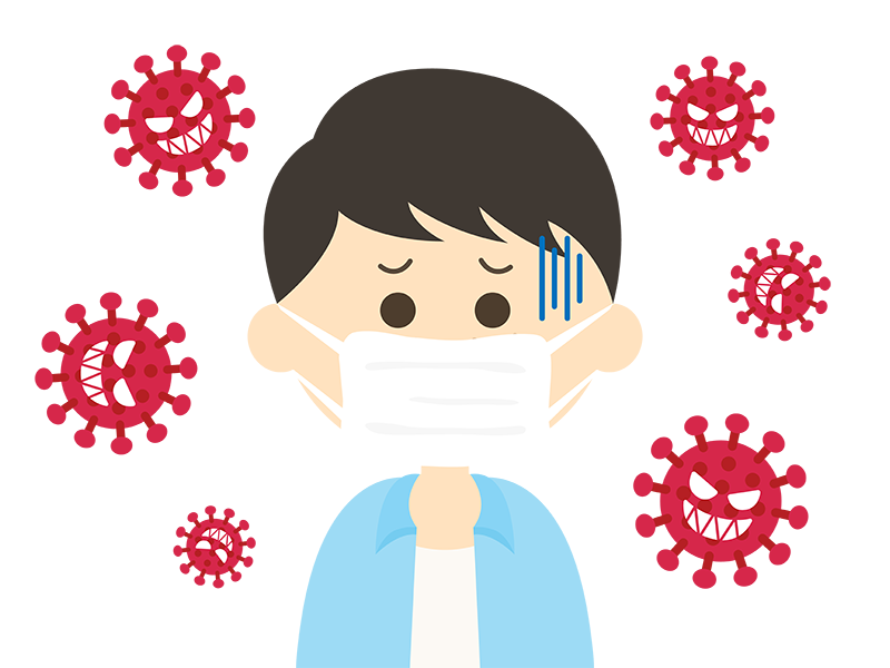 ウイルスに感染して体調の悪い、マスクをした男性の透過PNGイラスト