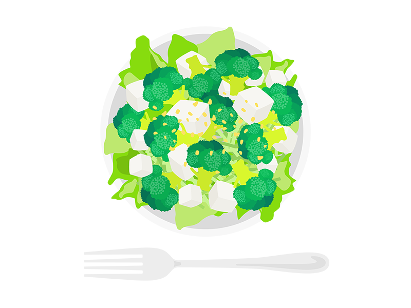 皿に盛られた ブロッコリーと豆腐のサラダの無料イラスト イラストセンター