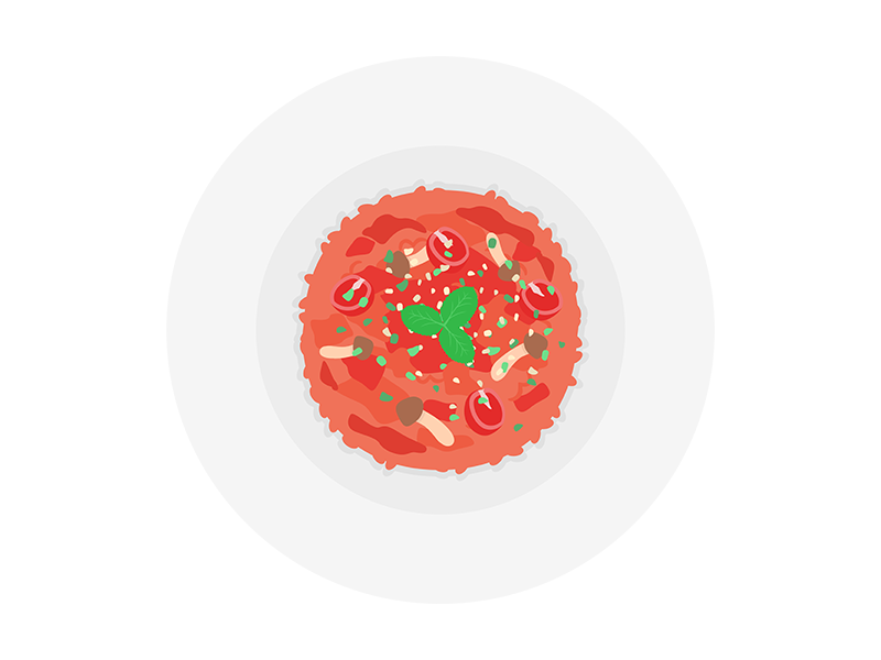皿に盛られた、トマトのチーズリゾットの透過PNGイラスト