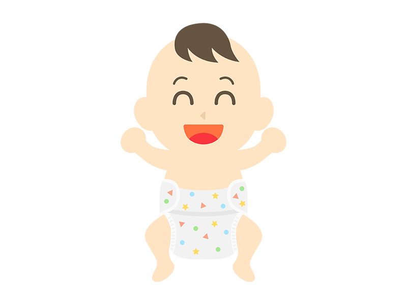 オムツ姿の、笑顔の赤ちゃんの透過PNGイラスト