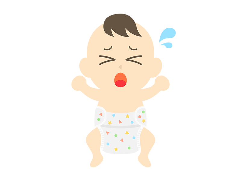 オムツ姿の、泣いている赤ちゃんの透過PNGイラスト