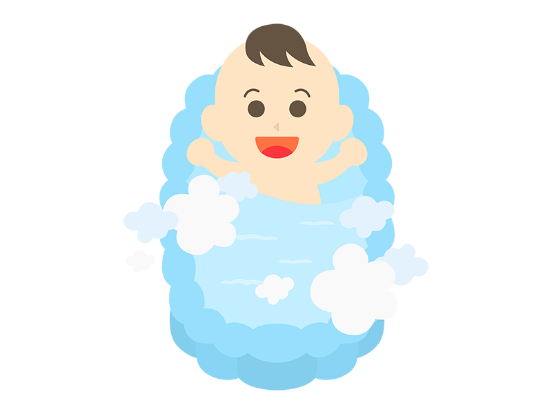 ベビーバスで、沐浴する赤ちゃんの透過PNGイラスト