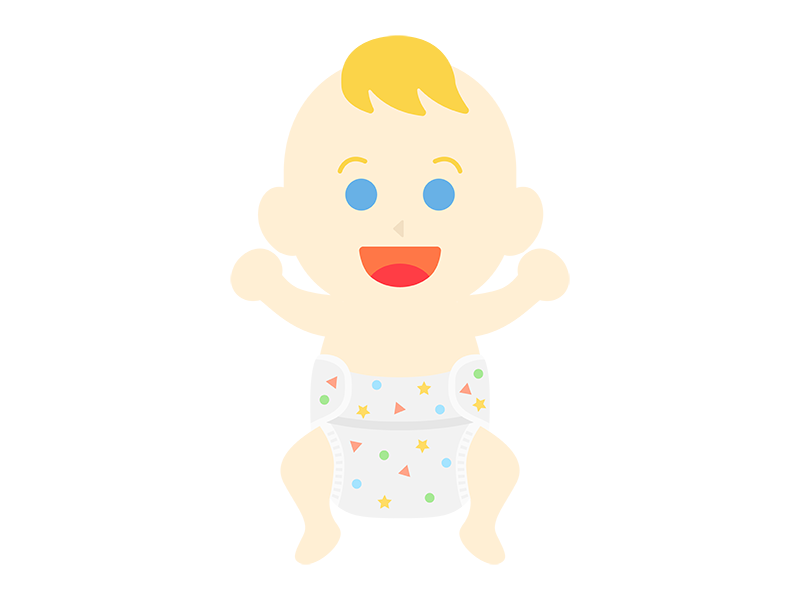 オムツ姿の白人の赤ちゃんの透過PNGイラスト