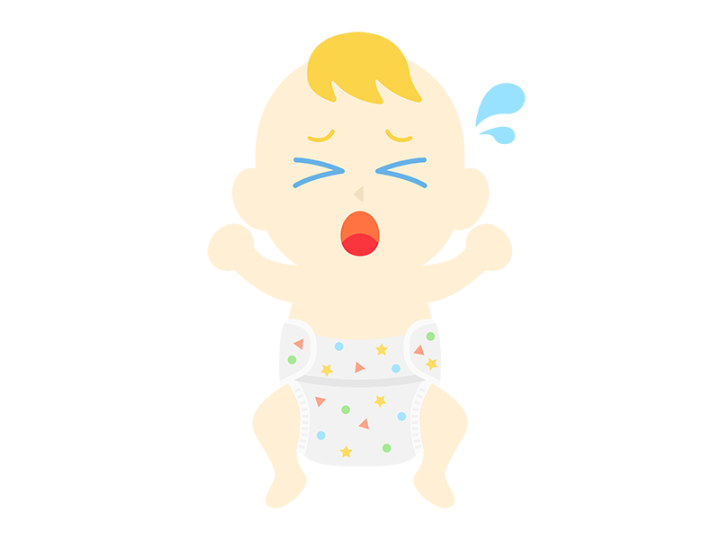 オムツ姿の、泣いている白人の赤ちゃんの透過PNGイラスト
