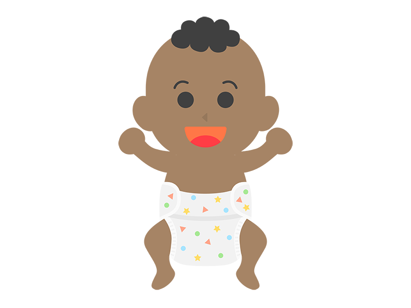 オムツ姿の黒人の赤ちゃんの透過PNGイラスト