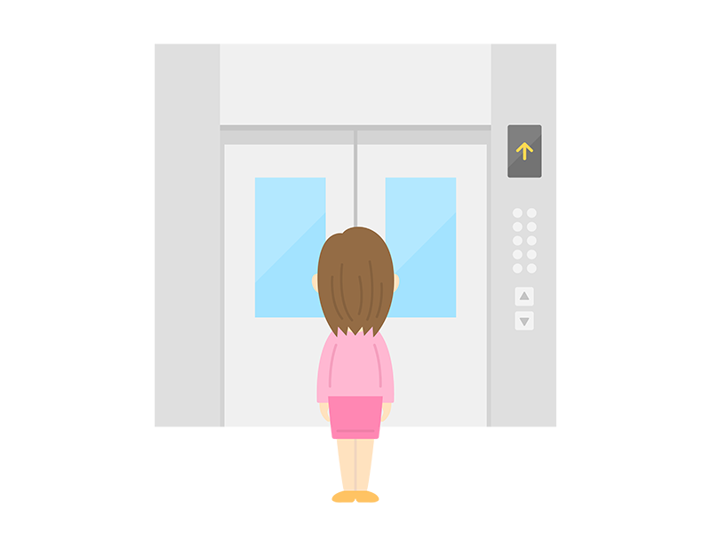 エレベーターの到着を待つ女性の透過PNGイラスト