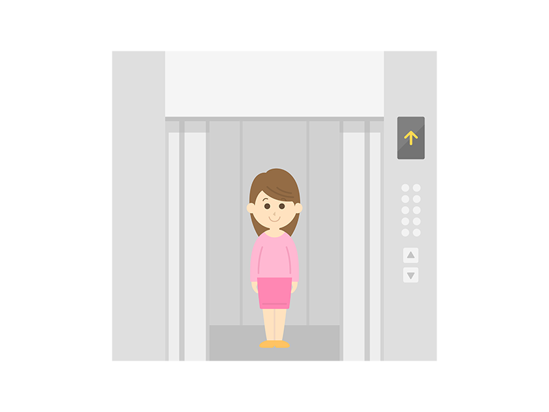 エレベーターに乗る女性の透過PNGイラスト