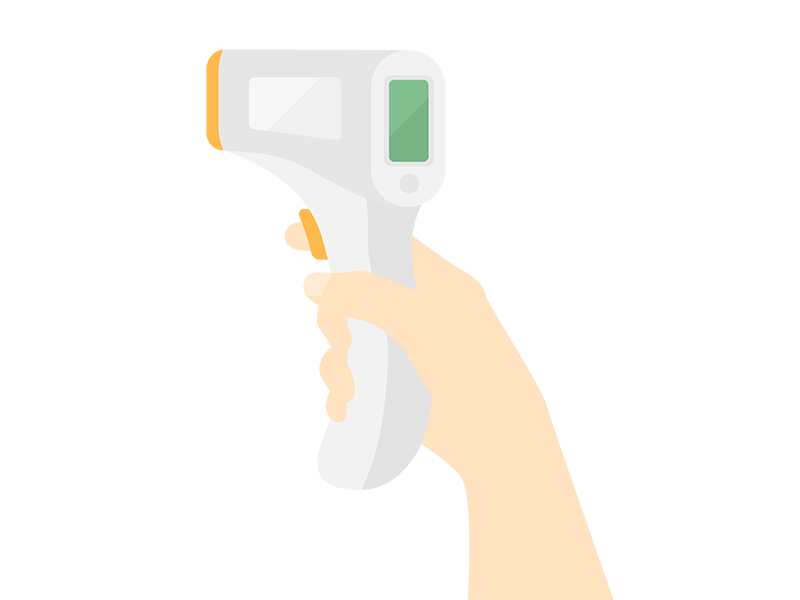 非接触検温器（体温計）を使う人の透過PNGイラスト