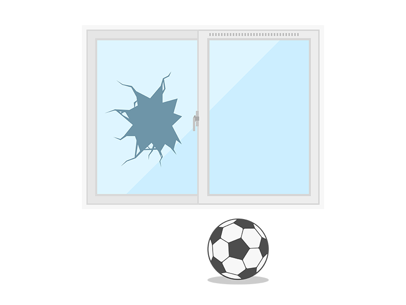 サッカーボールで割れた、窓ガラスの透過PNGイラスト
