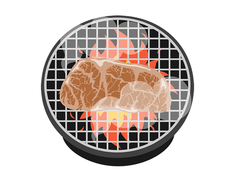 七輪で焼く、サーロインステーキ肉の透過PNGイラスト