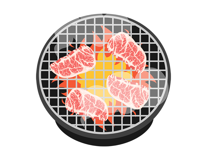 七輪で焼く、焼き肉の透過PNGイラスト