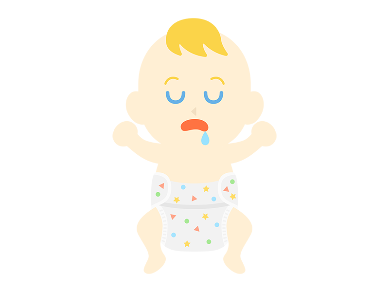 オムツ姿で寝ている、白人の赤ちゃんの透過PNGイラスト