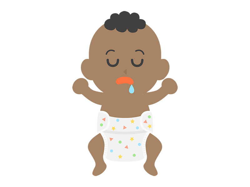 オムツ姿で寝ている、黒人の赤ちゃんの透過PNGイラスト