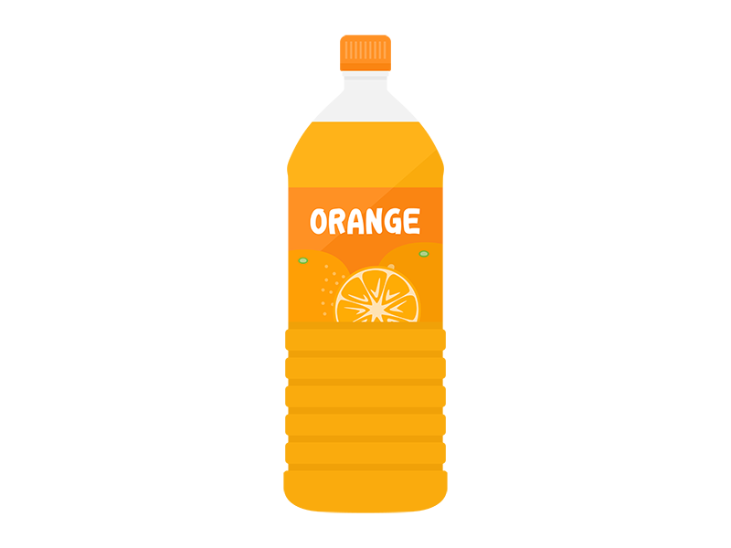 ペットボトルに入った、オレンジジュースの透過PNGイラスト